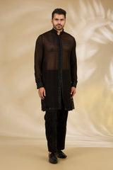 Black Net Cutwork Indo Jacket Set