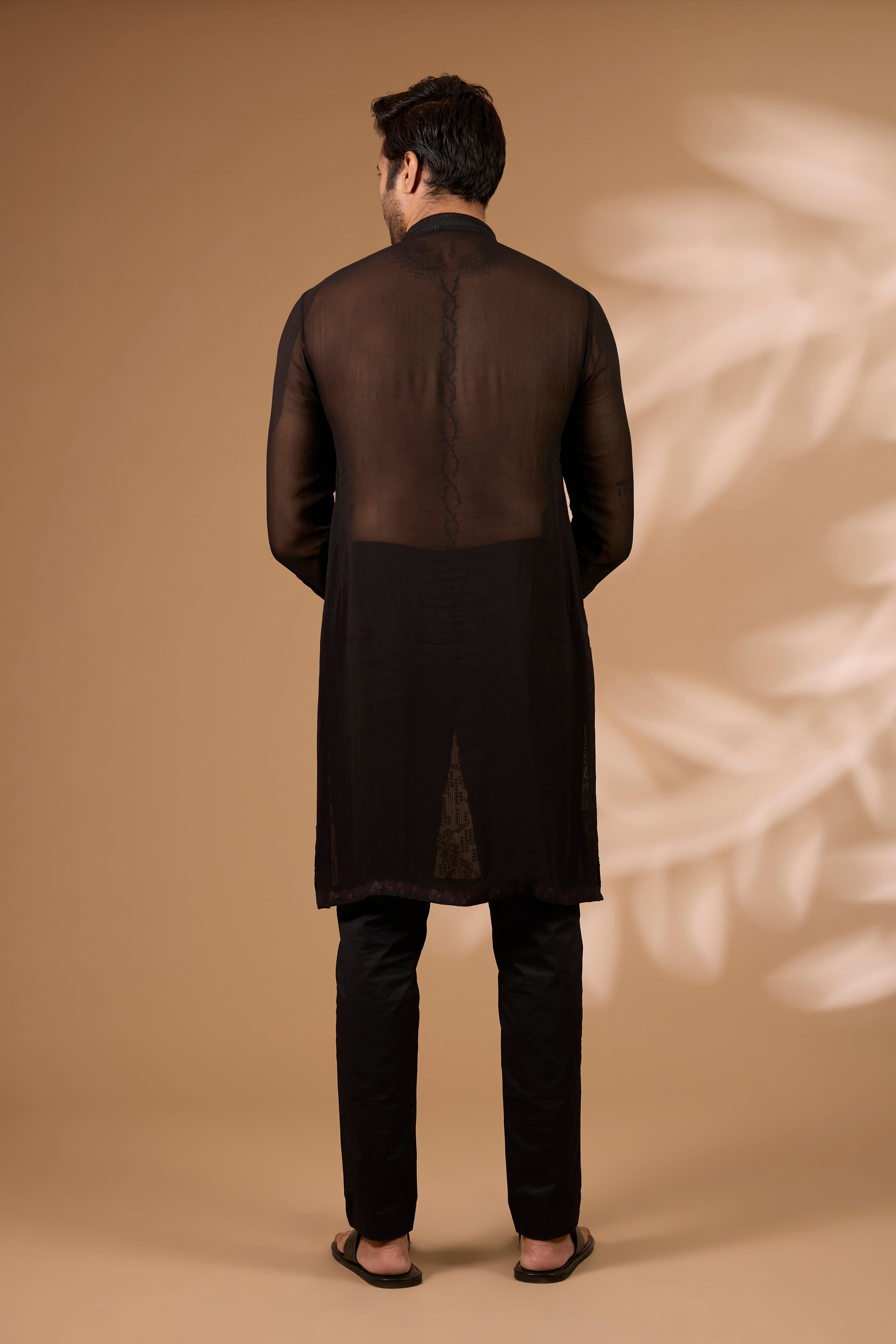 Black Georgette Kurta – Sequin & Thread, Cotton Silk Pant
