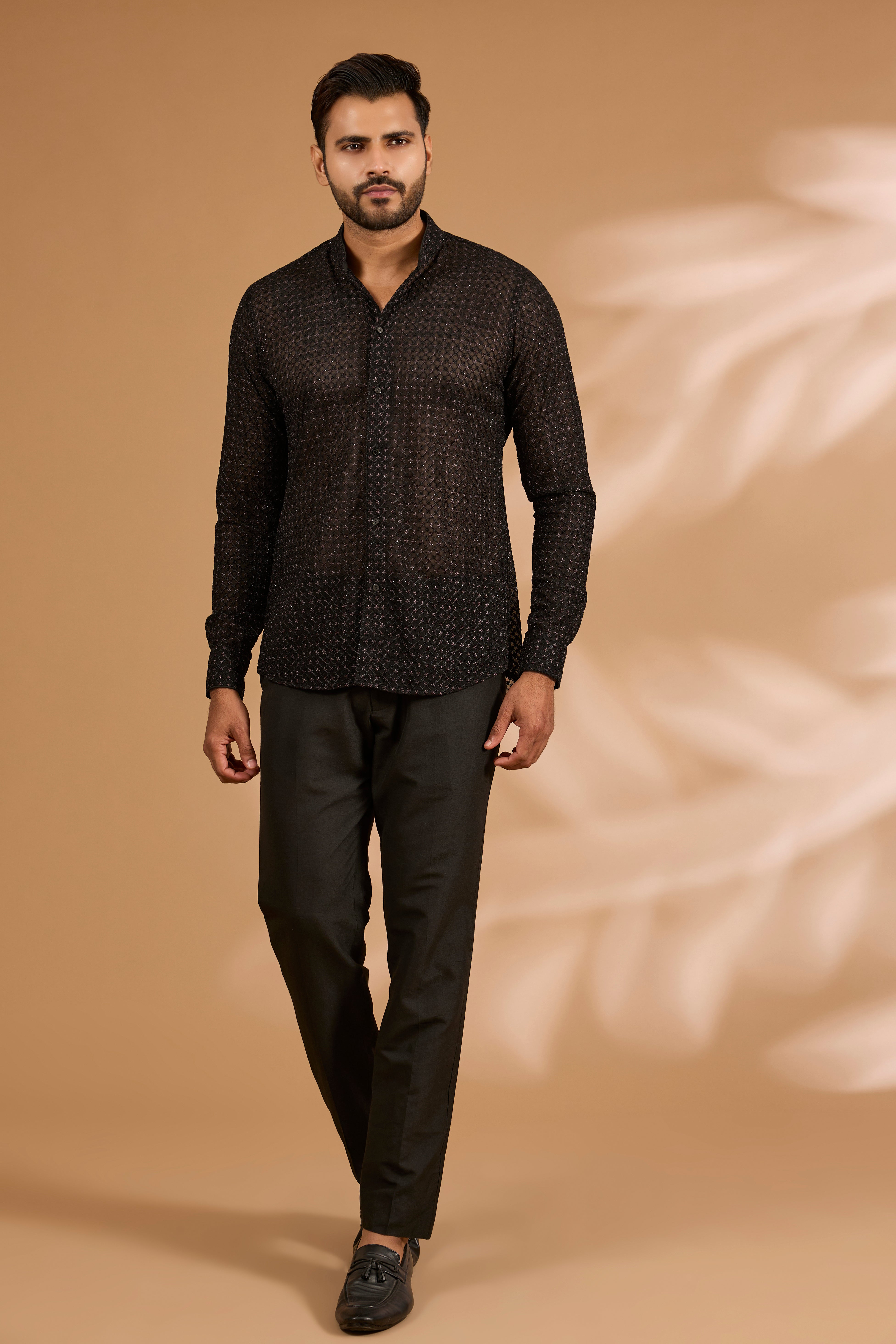 Black Georgette Thread & Sequin Jaal Shirt Set