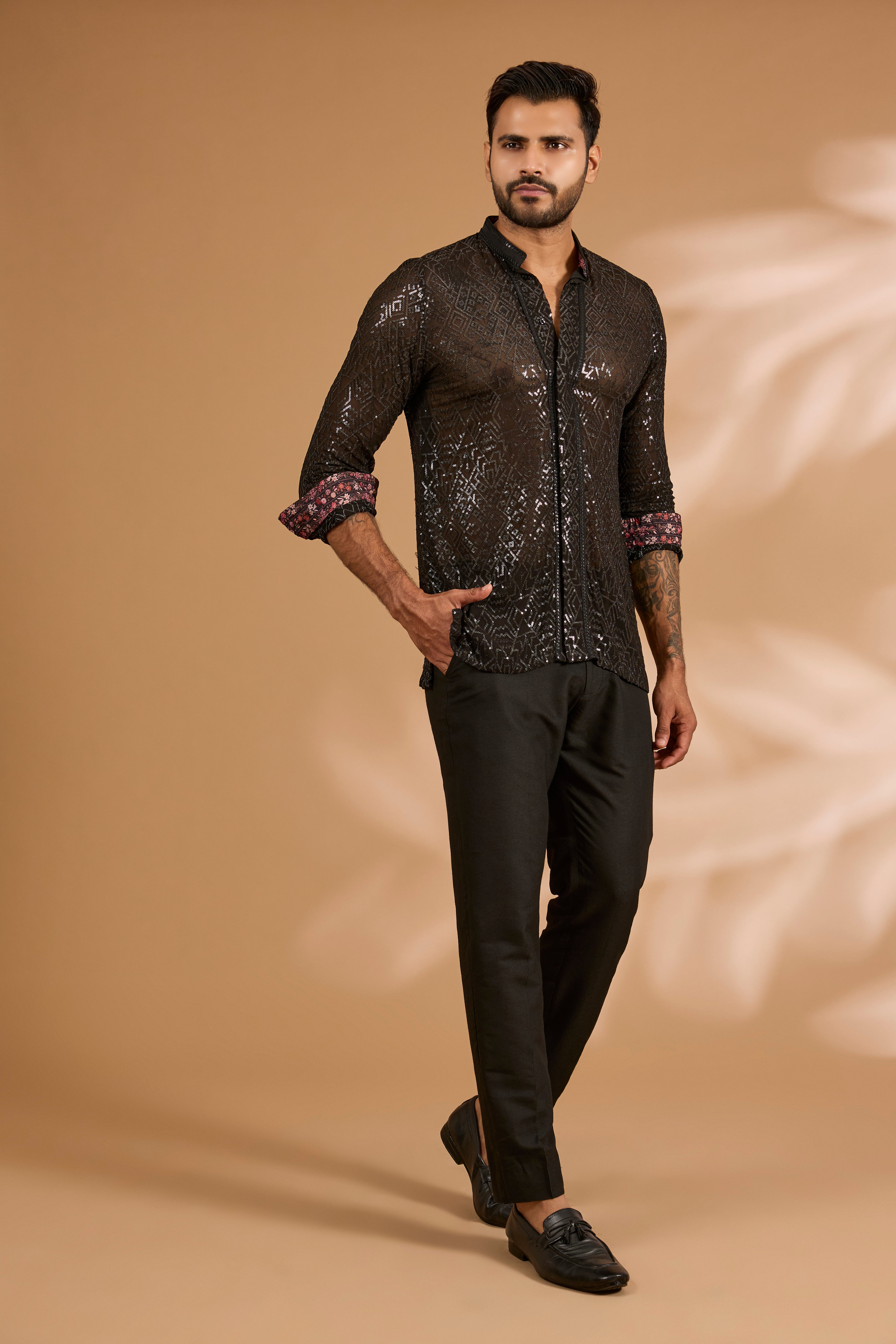 Lemon Georgette Thread, Sequin & Bead Embroidered Kurta Set