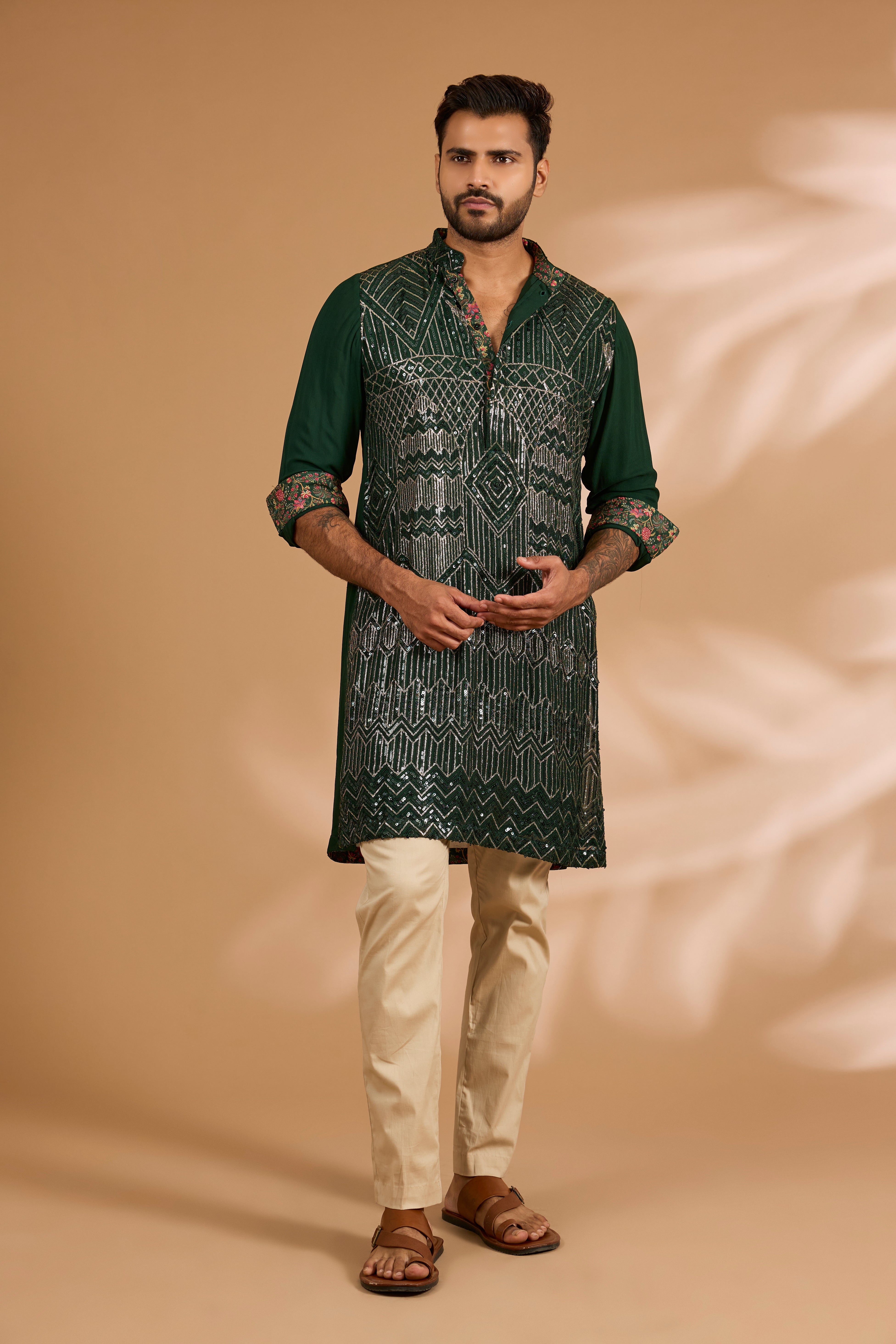 Black Georgette Sequin Jaal Shirt Set