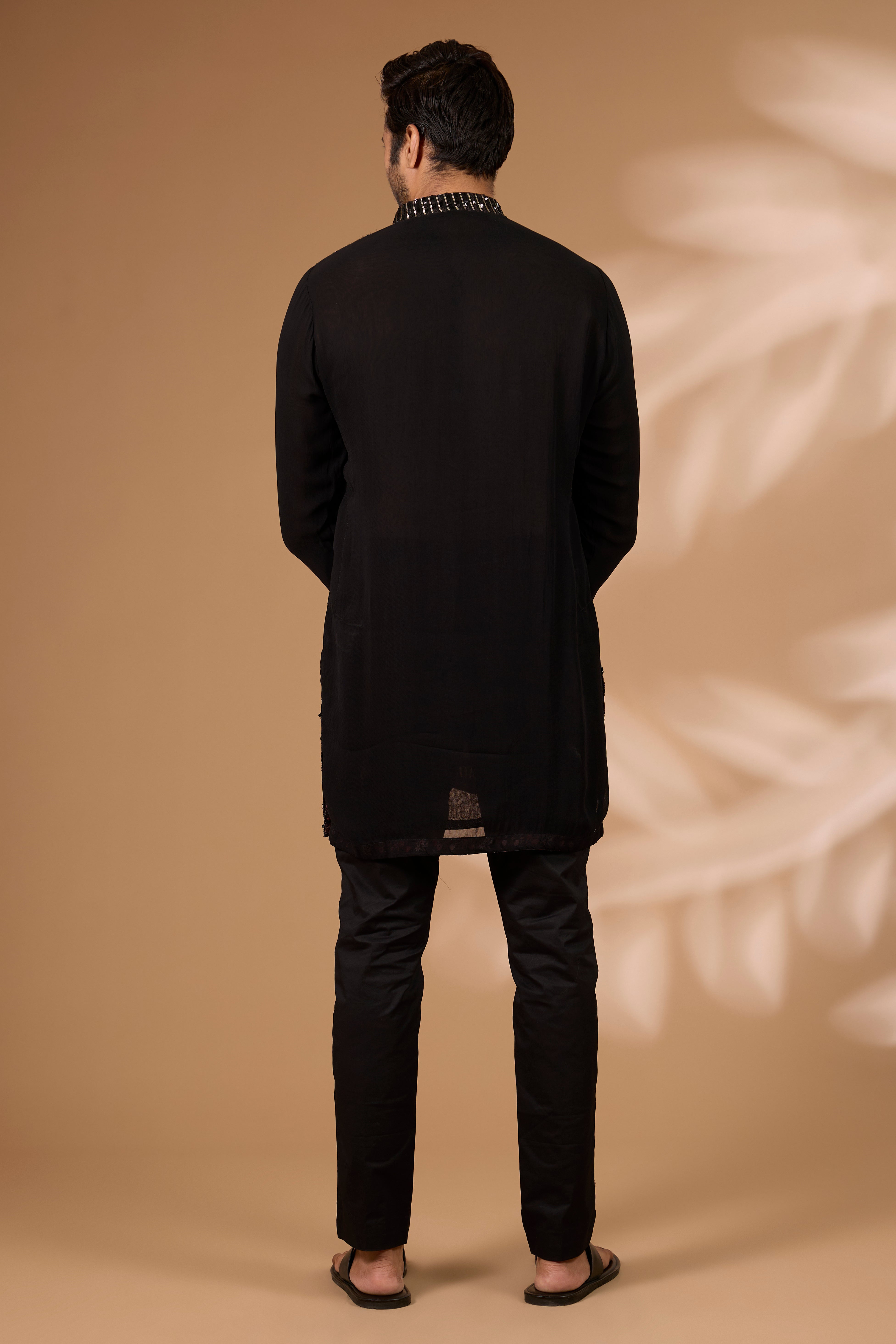 Black Georgette Kurta – Black & Gold Sequin, Cotton Silk Pant