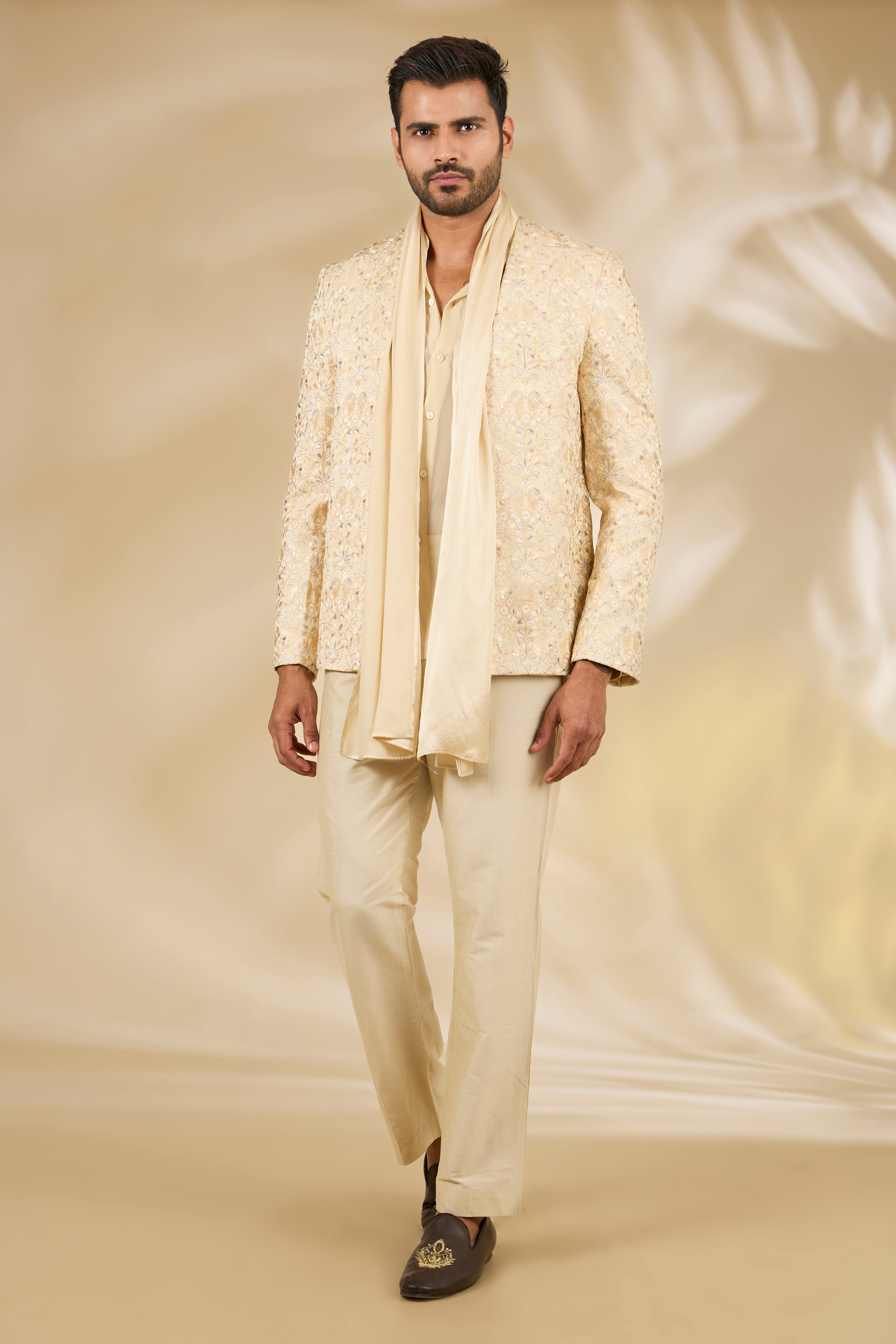 Cream Indo-Western Jacket Set