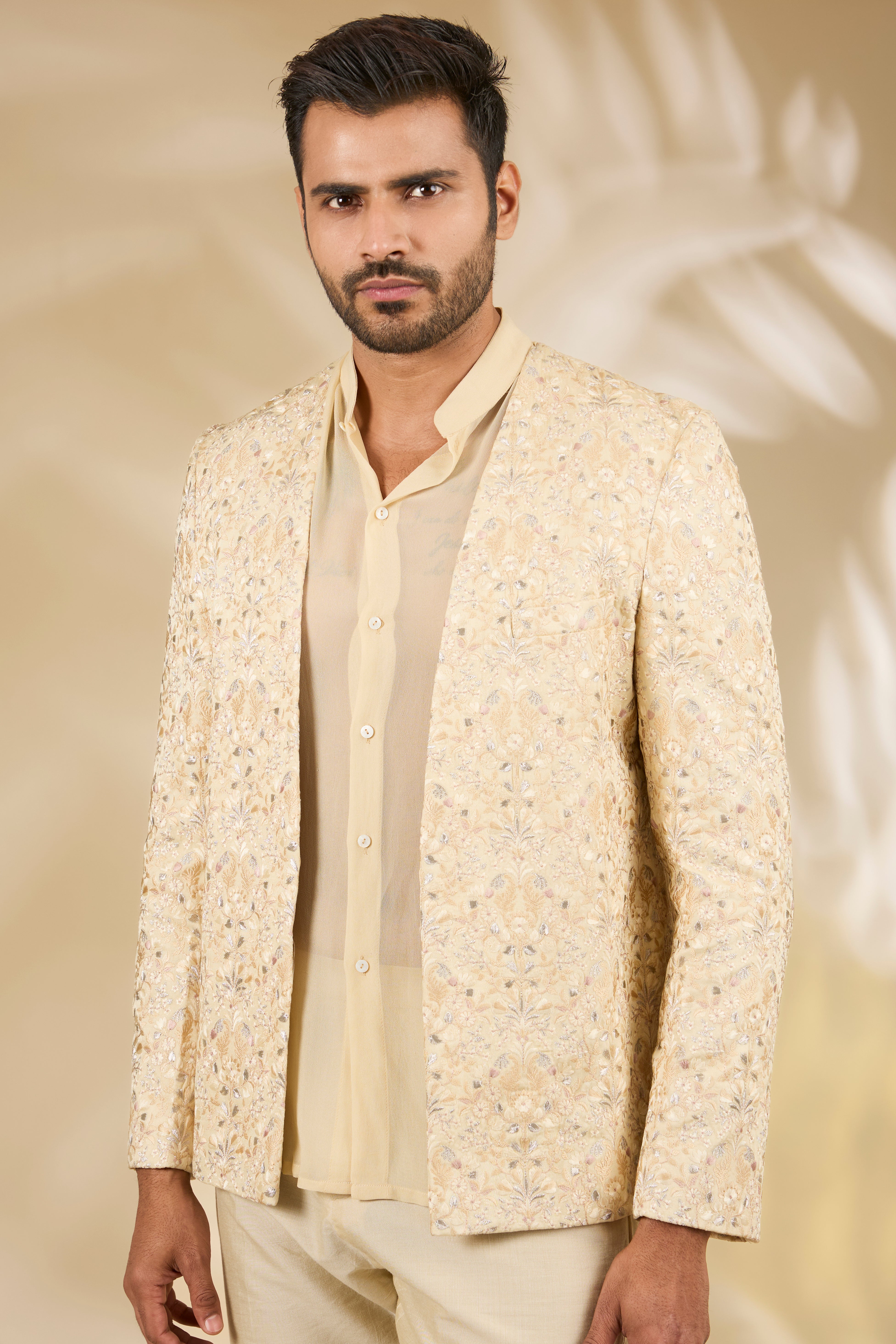 Cream Indo-Western Jacket Set