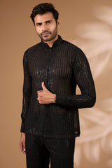 Black Georgette Cord Set – Thread & Sequin Lines
