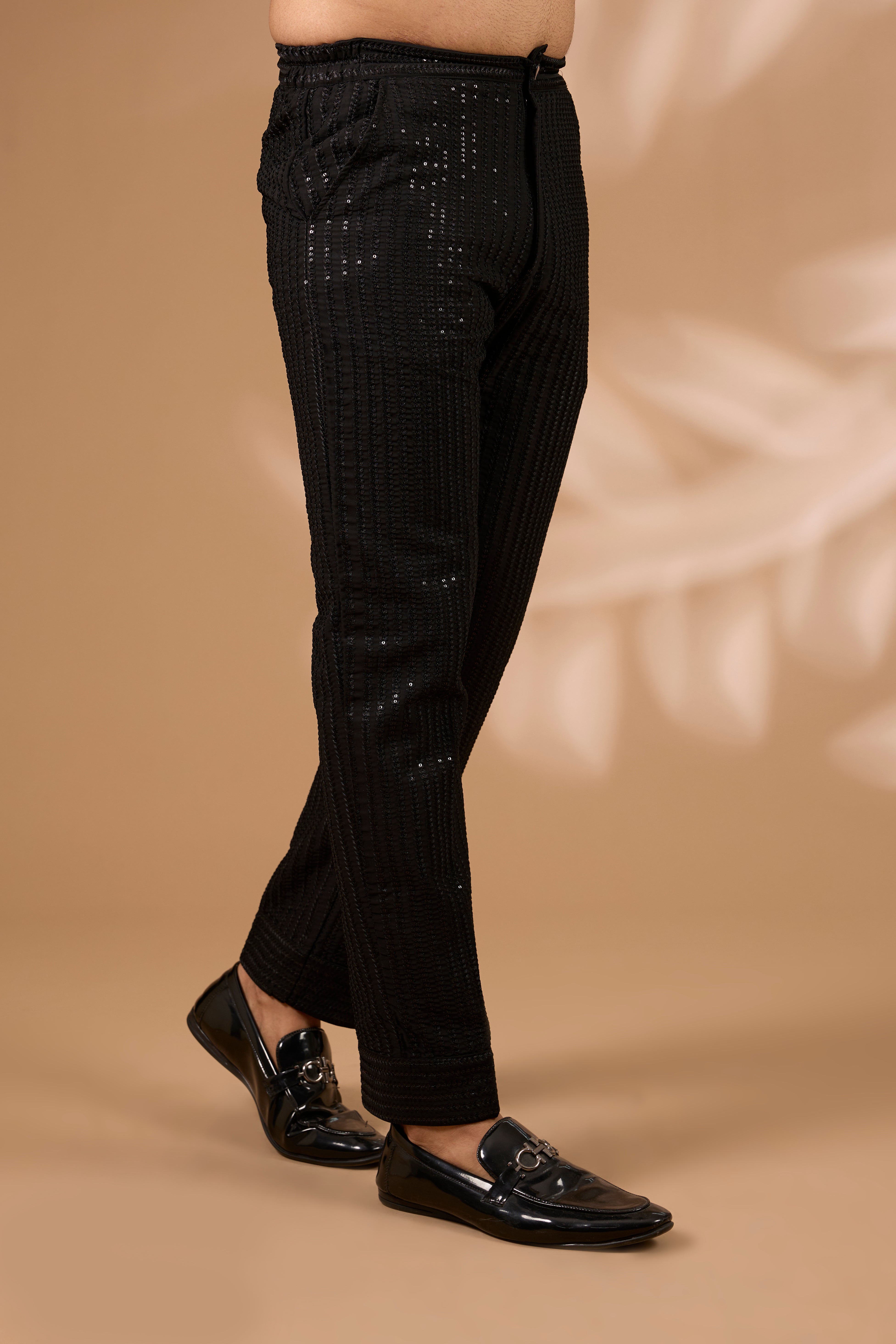 Black Georgette Cord Set – Thread & Sequin Lines