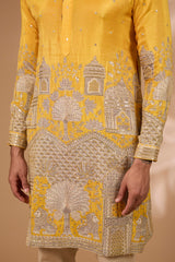 Haldi Silk Kurta – Gold Foil, Zari & Sequin, Gold Pant