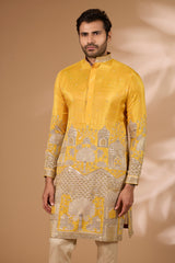Haldi Silk Kurta – Gold Foil, Zari & Sequin, Gold Pant