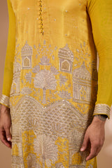 Haldi Silk Kurta – Loop Buttons, Gold Pant