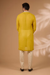 Haldi Silk Kurta – Loop Buttons, Gold Pant