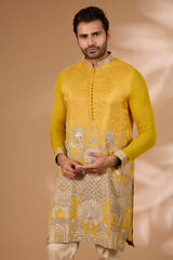 Haldi Silk Kurta – Loop Buttons, Gold Pant