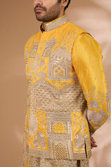 Haldi Silk Bundi – Gold Foil, Zari & Sequin