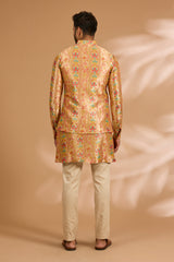 Multicolor Benarasi Zari Kurta with Printed Bundi & Gold Pants