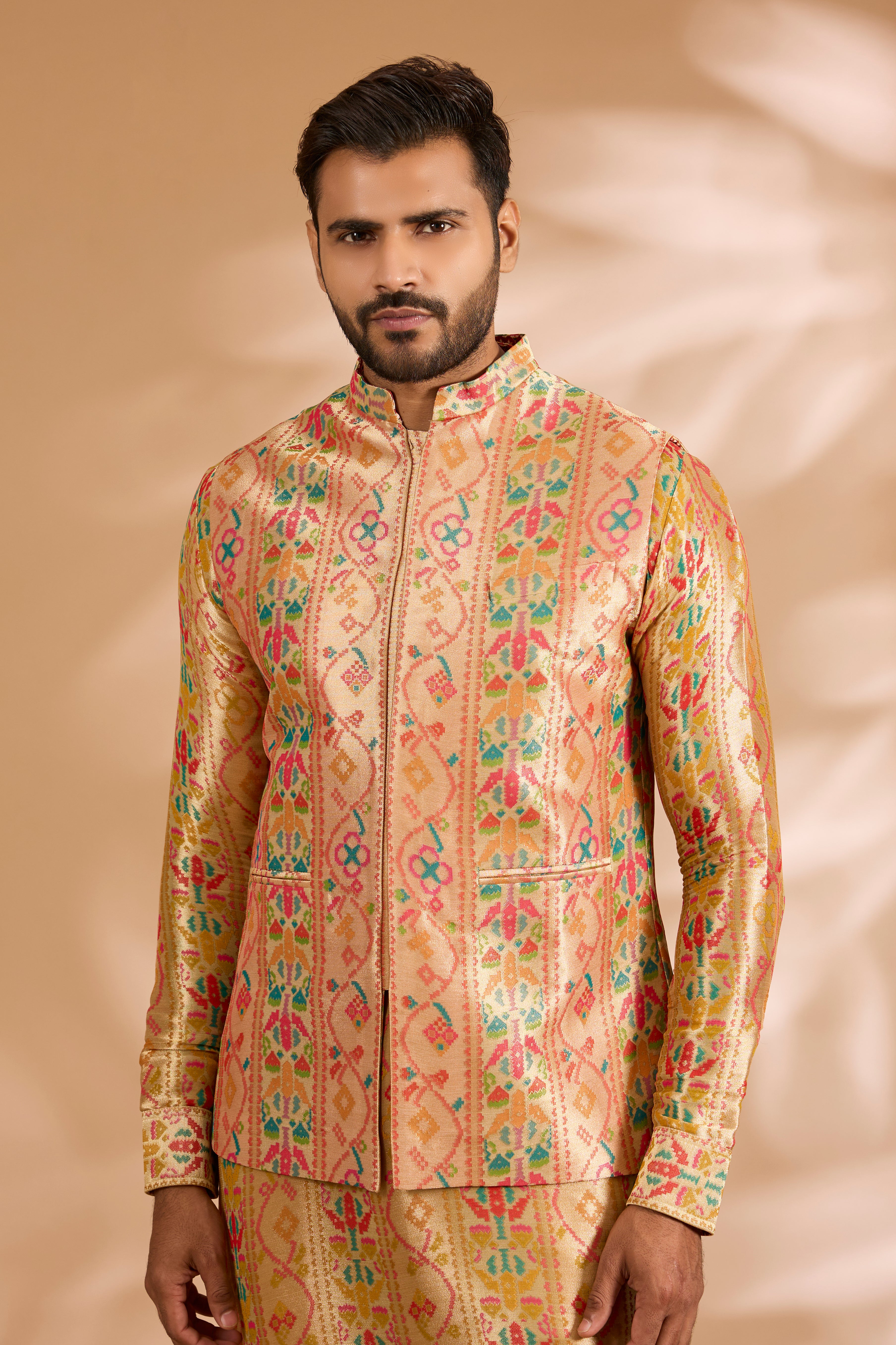 Multicolor Benarasi Zari Bundi with Printed Lining