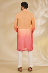 Shaded Orange–Peach Booti Silk Kurta Set