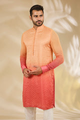Shaded Orange–Peach Booti Silk Kurta Set