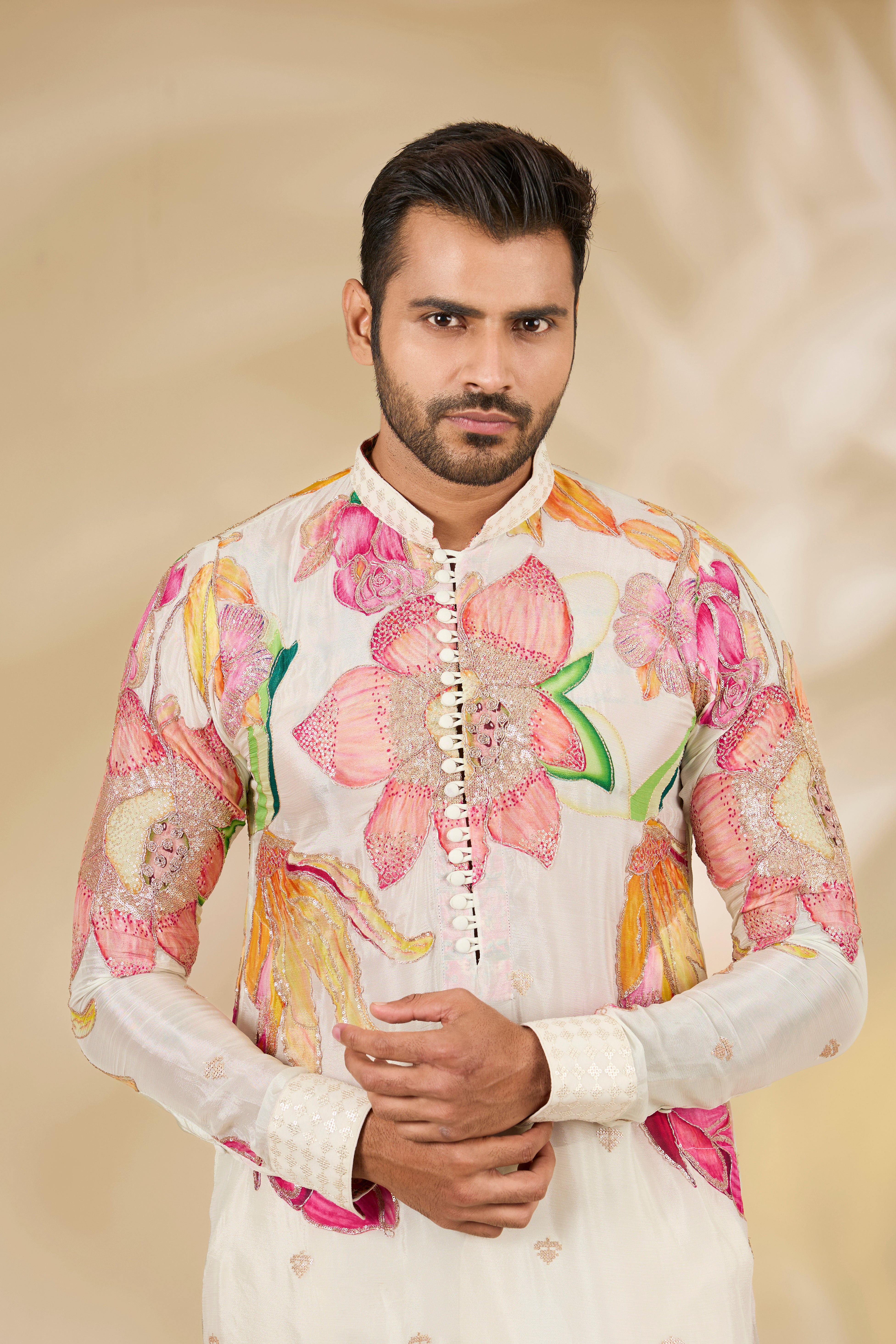 Cream Multicolour Floral Kurta Set