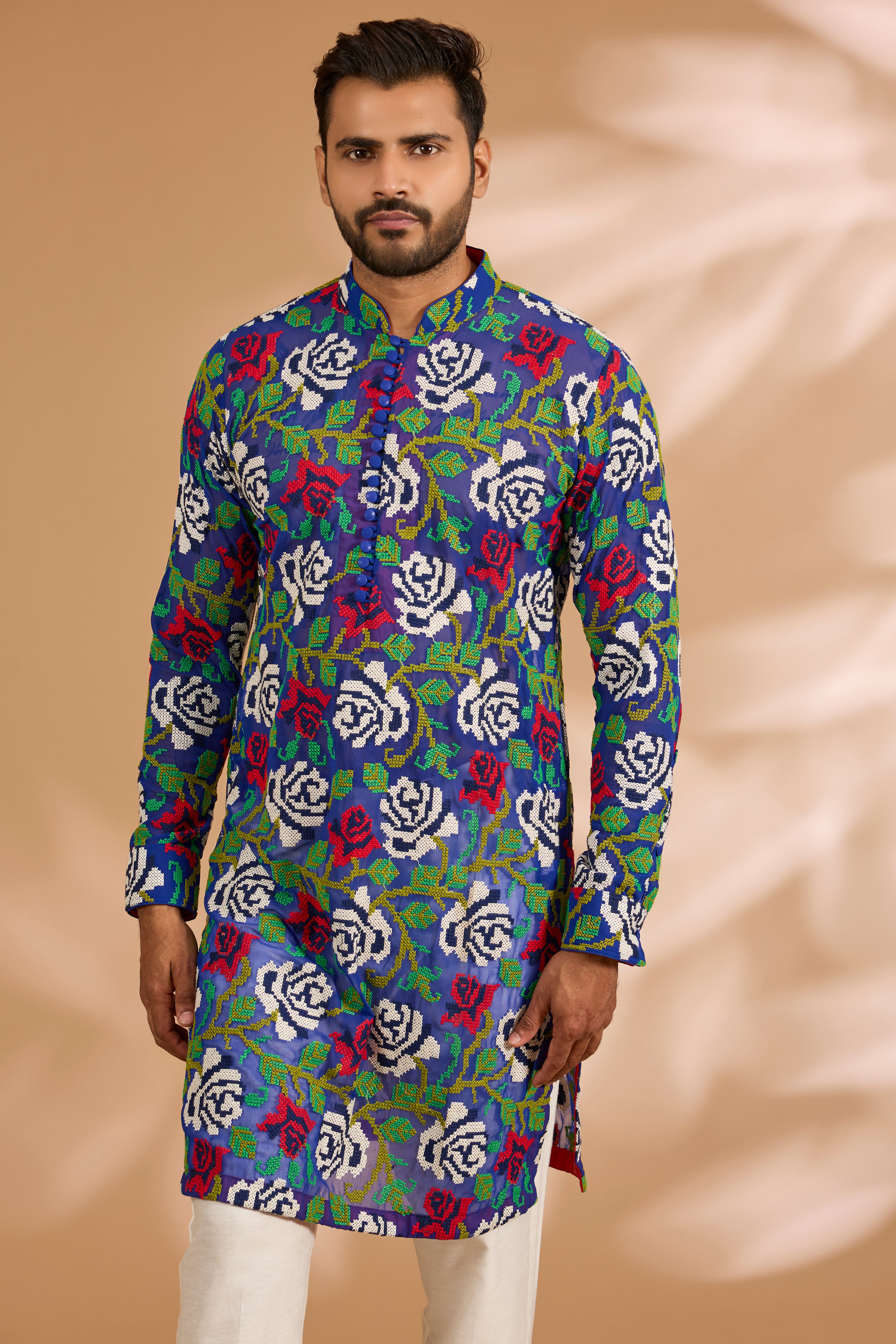 Indigo Blue Georgette Multi-Thread Jaal Kurta Set