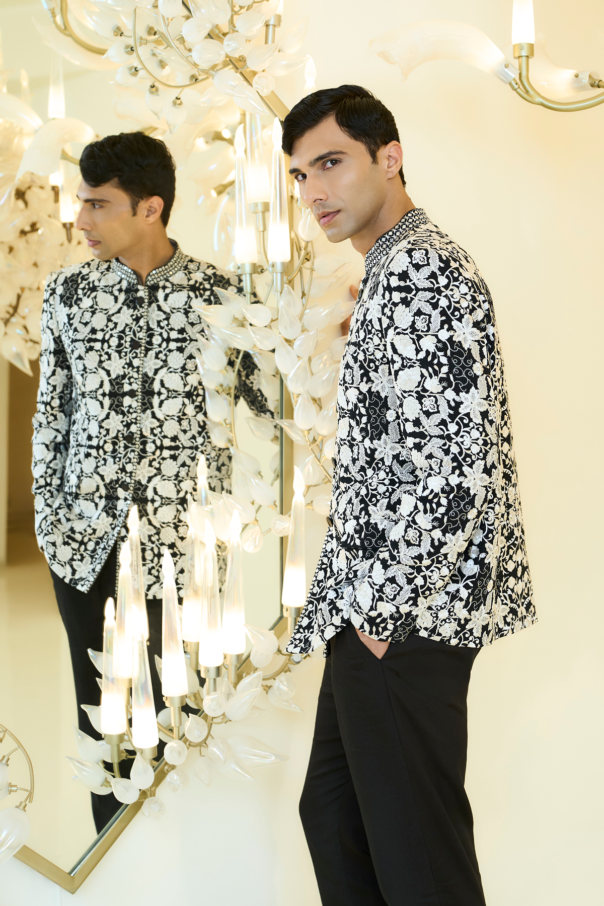 Black & White Embroidered Bandhgala Set