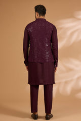 Ox Blood Georgette Sequin Jaal Bundi with Printed Lining