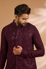 Ox Blood Georgette Sequin Jaal Bundi with Printed Lining