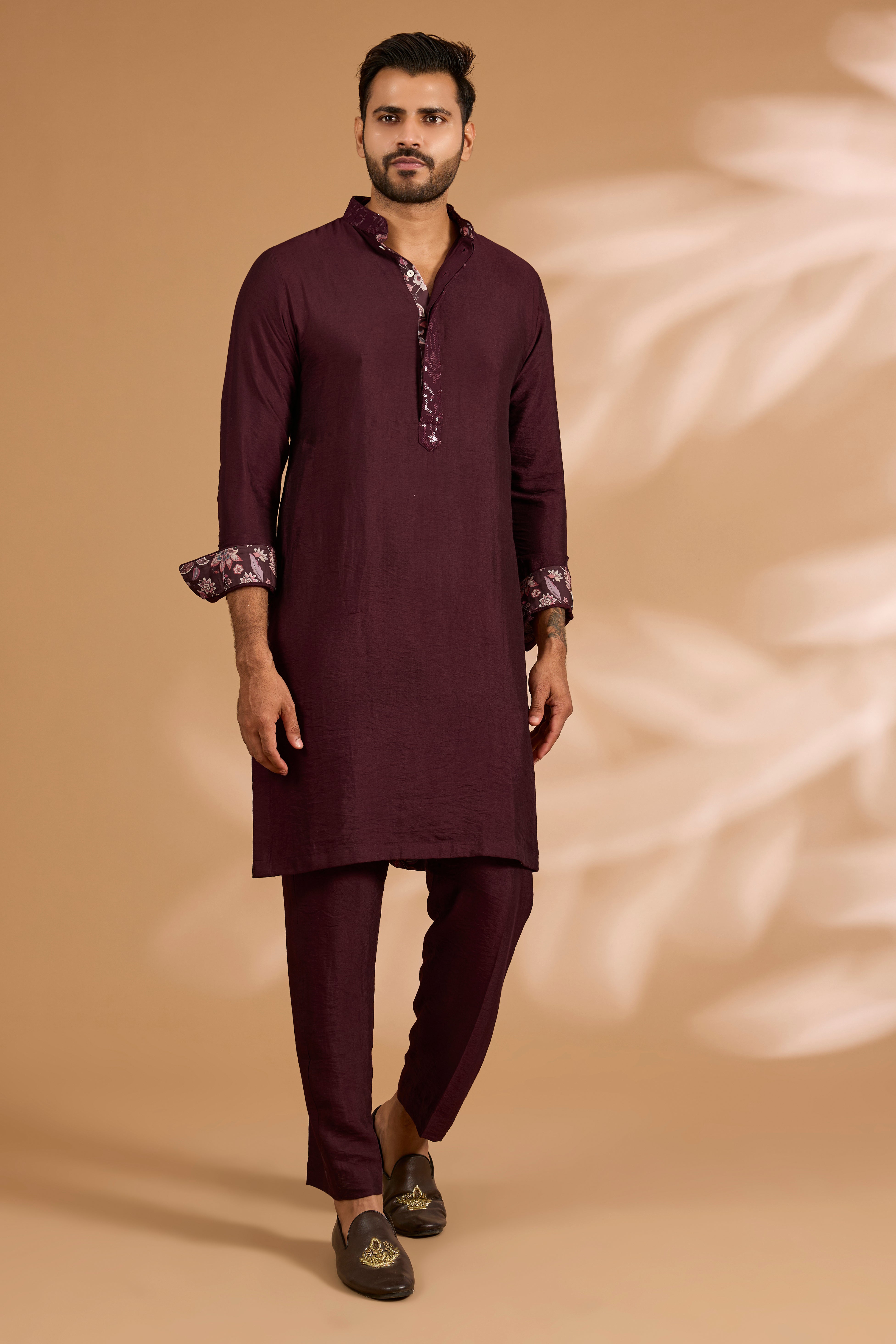 Ox Blood Georgette Sequin Jaal Bundi Kurta Set