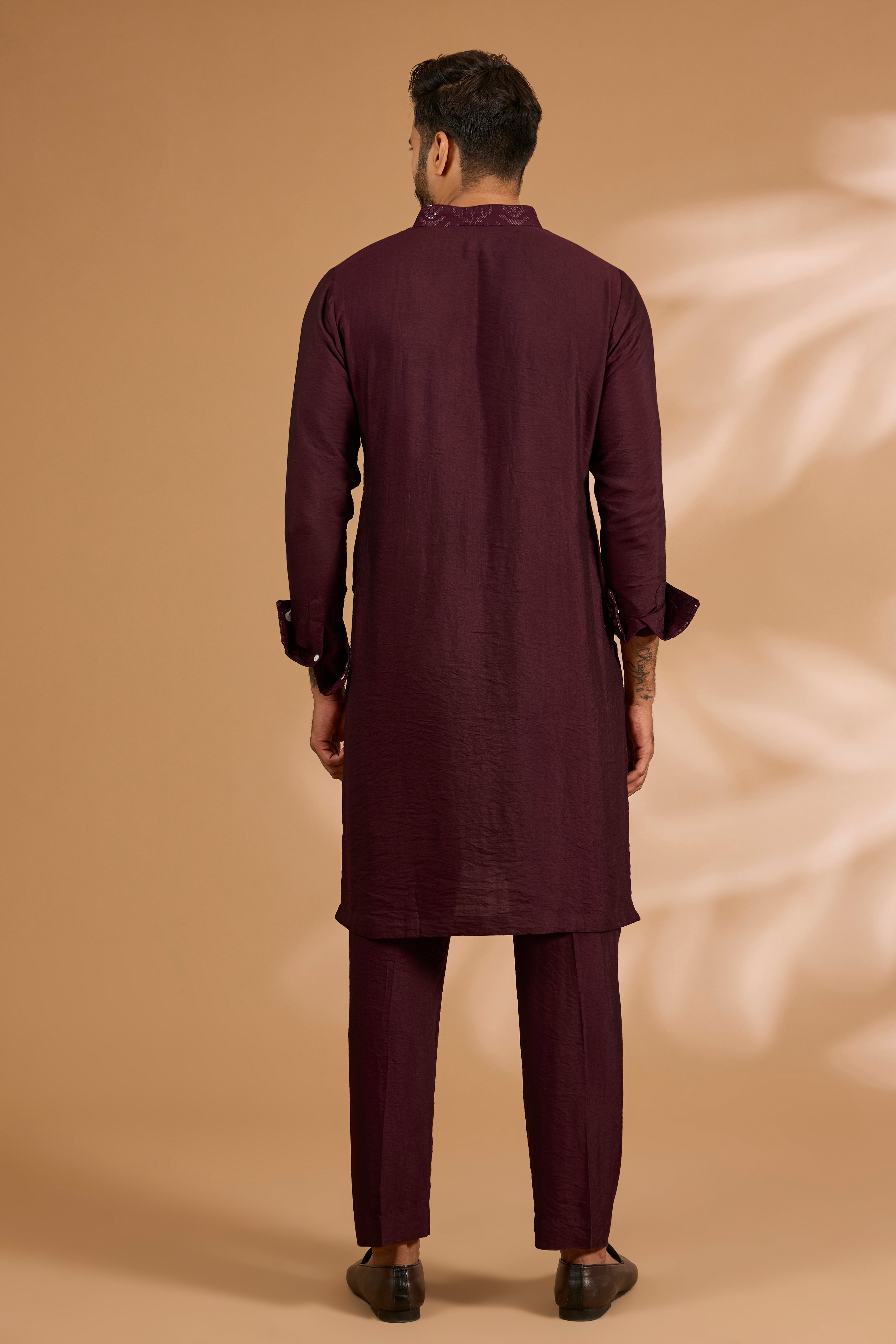 Ox Blood Georgette Sequin Jaal Bundi Kurta Set