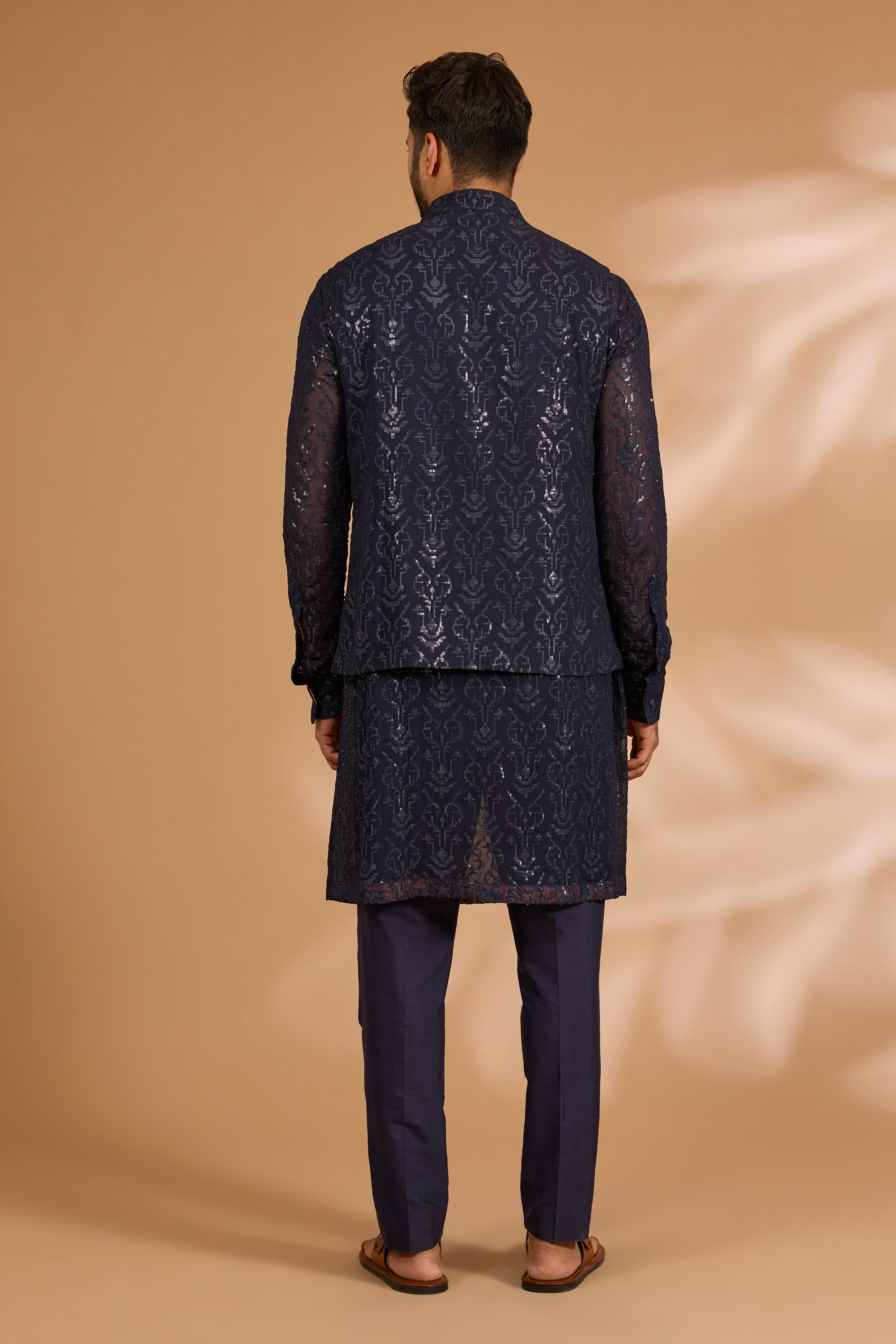 Blue Full Sequin Jaal Bundi Kurta Set