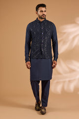 Blue Georgette Sequin Jaal Bundi Kurta Set