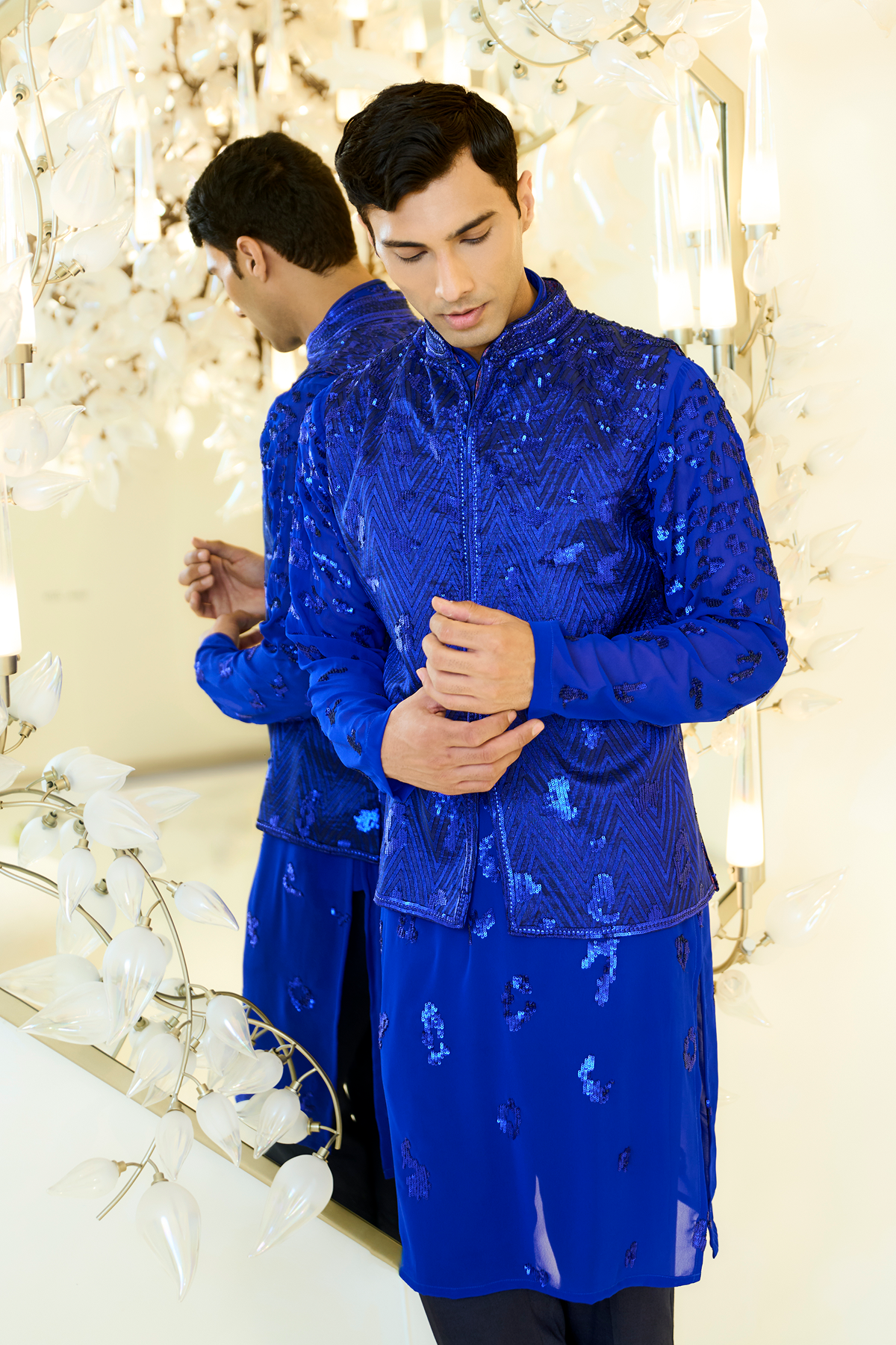 Indigo Blue Sequin Kurta Bundi Set