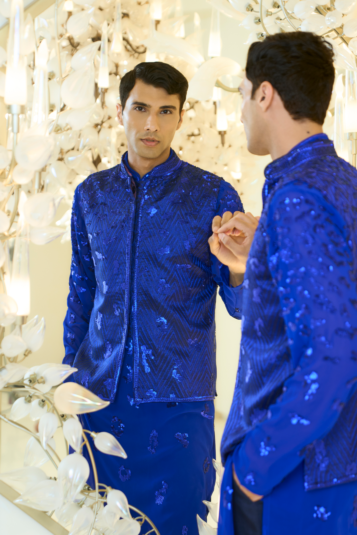 Indigo Blue Sequin Kurta Bundi Set