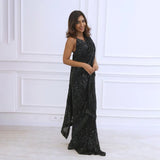 Malini Agarwal in Black Zaynab Hand Embroidered Saree with Blouse