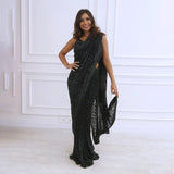 Malini Agarwal in Black Zaynab Hand Embroidered Saree with Blouse