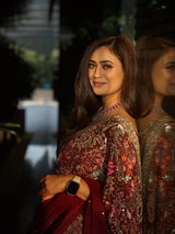 Shweta Tiwari in Zaynab Wine Embroidered Sari Set