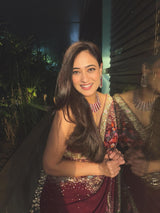 Shweta Tiwari in Zaynab Wine Embroidered Sari Set