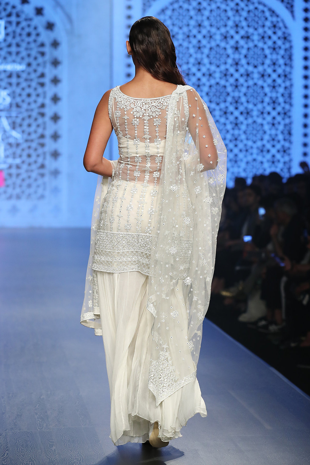 Ivory Net Fully Hand Embroidered Kurta With Sheeting Sharara