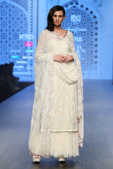 Ivory G-60 Gold Foil Fully Hand Embroidered Long Kurta W/ Lace Bustier W. Lace Sharara