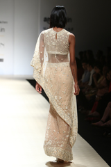 Honey Mesh Blouse W. Triangle Cape W. Mesh Skirt W/ Net Triangle Resham 3D Embroidered Cape