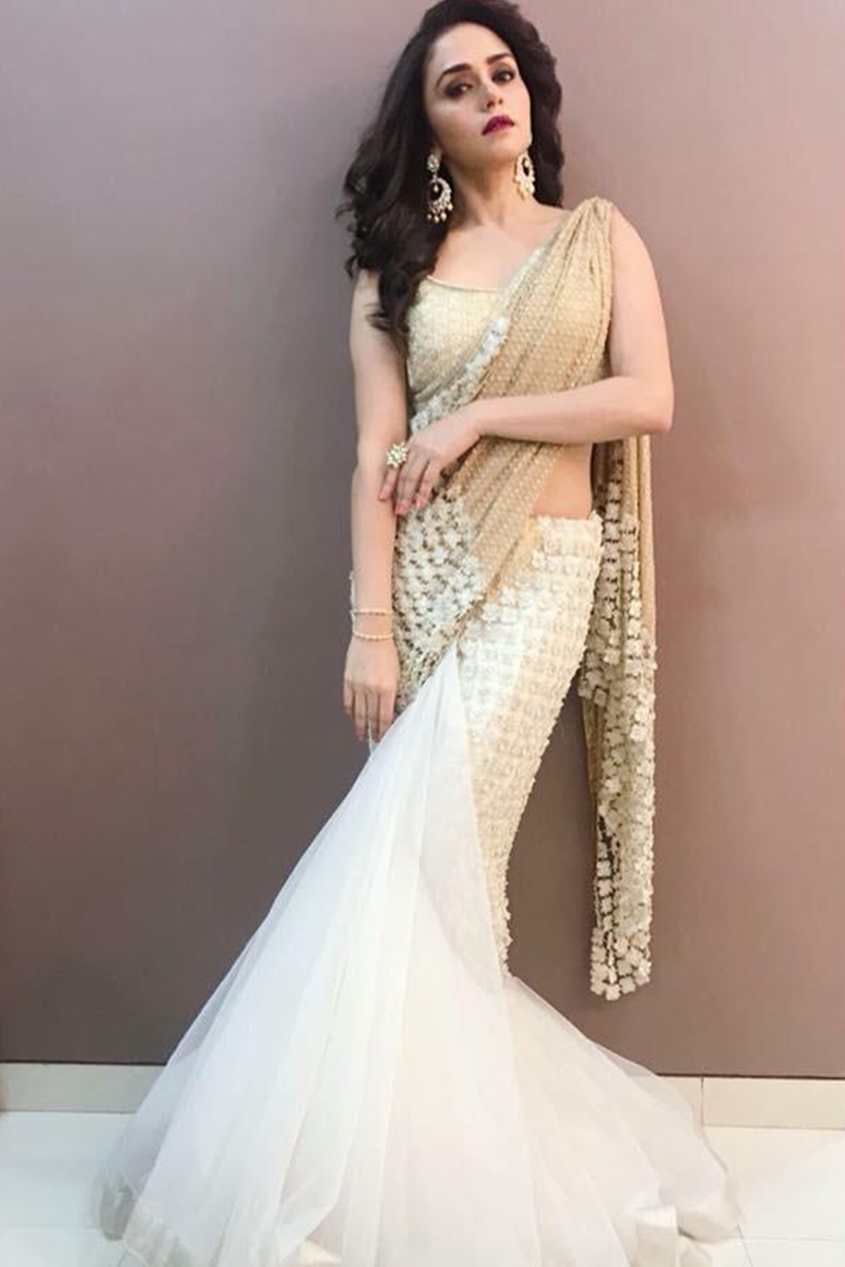 Amrita Khanvilkar In 3D Flower Lehenga Sari Set