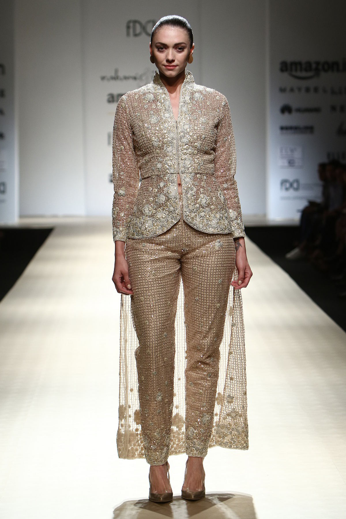 Sand Mesh Peplum Tailcoat 3D Resham Bop 26 W/ Mesh Trouser