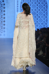 Ivory G-60 Gold Foil Fully Hand Embroidered Long Kurta W/ Lace Bustier W. Lace Sharara