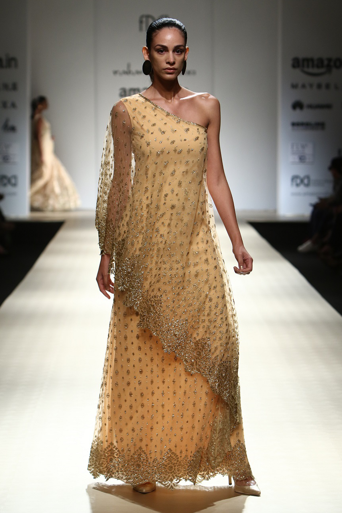 Apricot Fully Kd Embroidered One Shoulder Gown W/ Fully Kd Embroidered Cape Bop 26