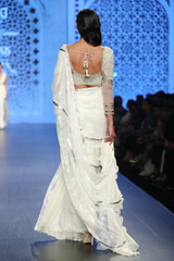 Ivory Blouse W. Ruby Stones W. Belt W.Ivory G-60 Pleated Sharara W/ Lace Pleated Skirt W. Lace Palla