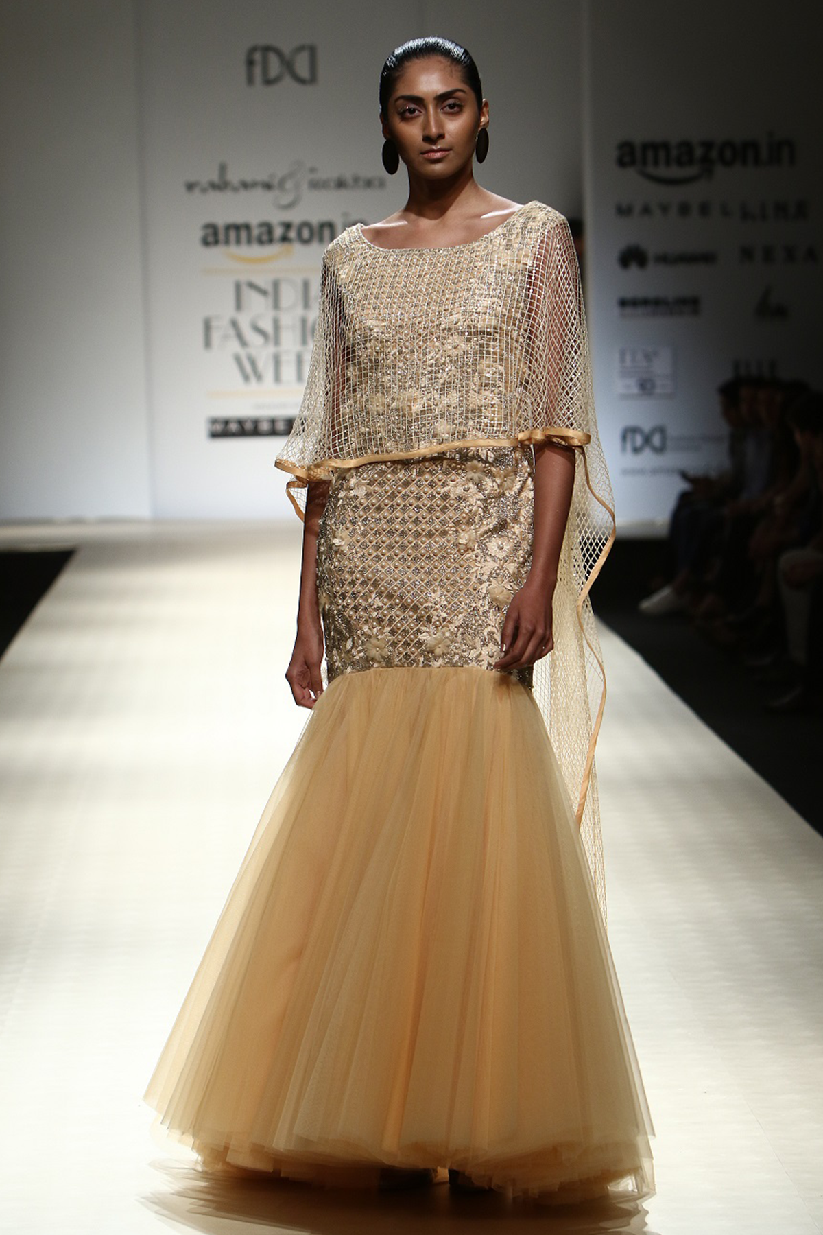 Honey 50 Meter Net Poof 3D Flower Gown W. Jaali Mesh Cape