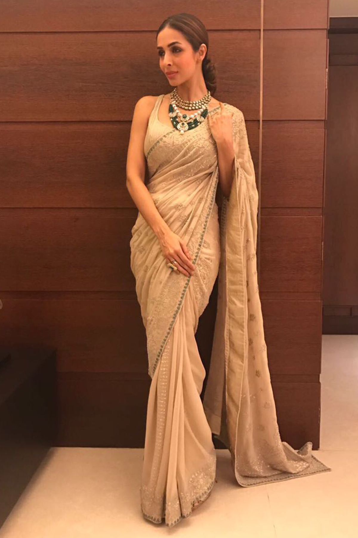 Mallika Arora In Sand Sari Set