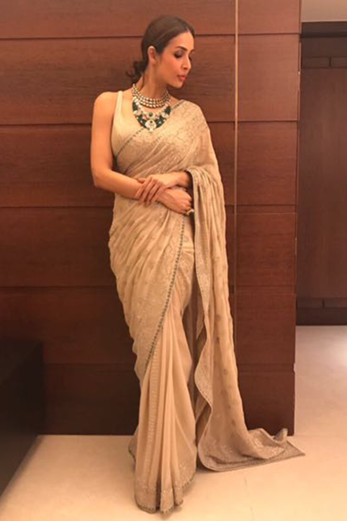 Mallika Arora In Sand Sari Set