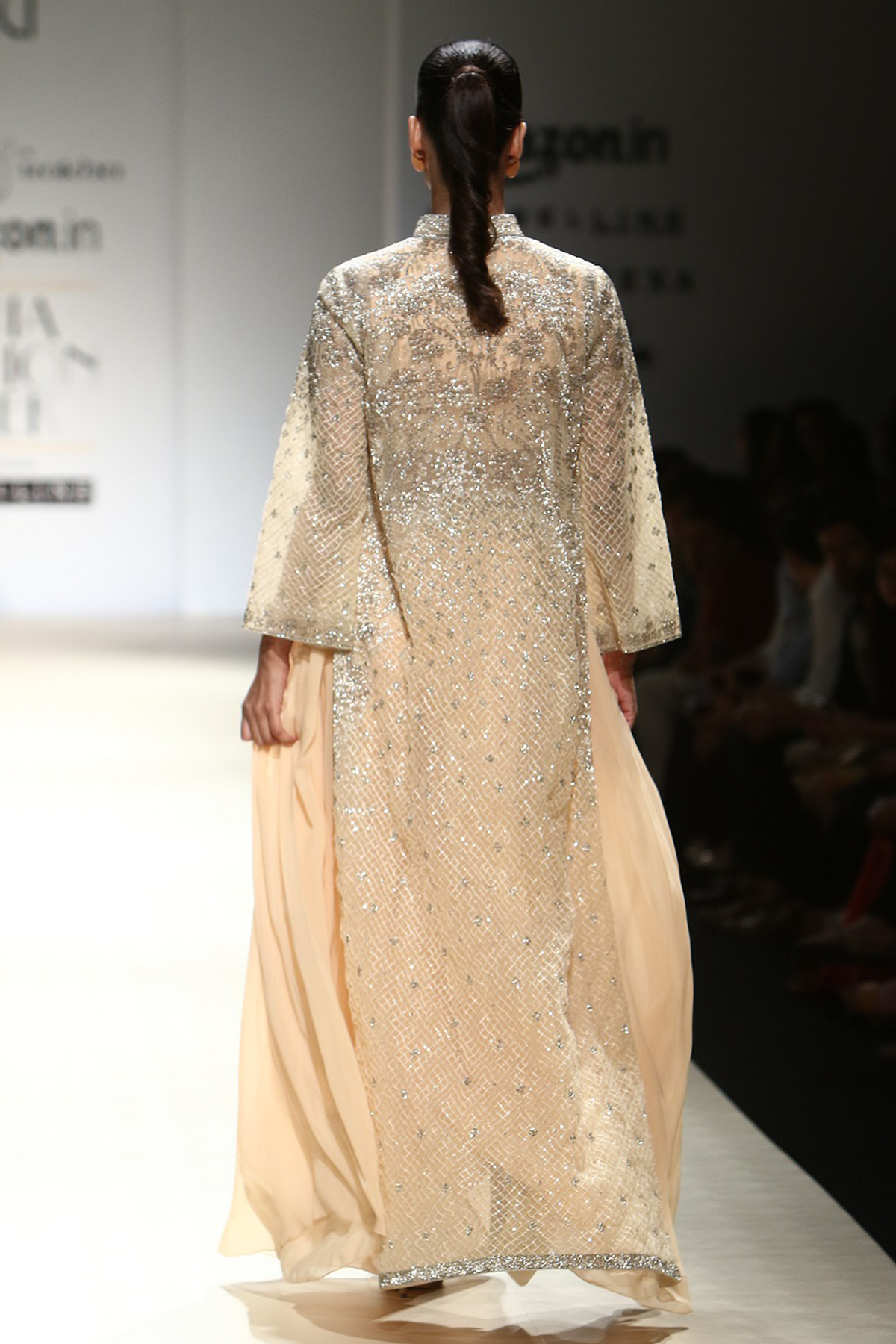 Honey Bop 32 Long Fully Jaali W/ Jewel Embroidered Cape W/ G-60 Top and G-60 Box Pleated Trouser