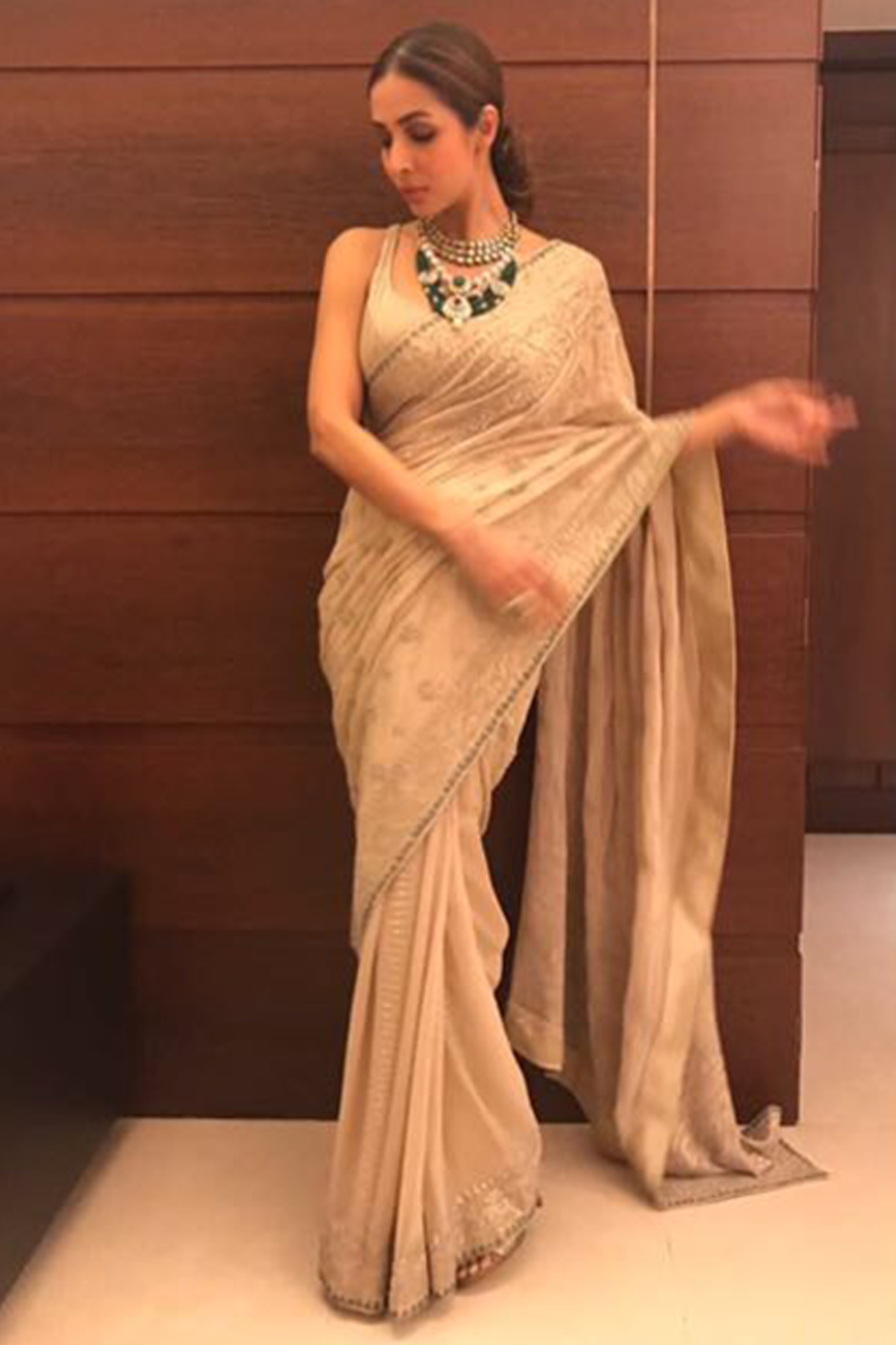 Mallika Arora In Sand Sari Set