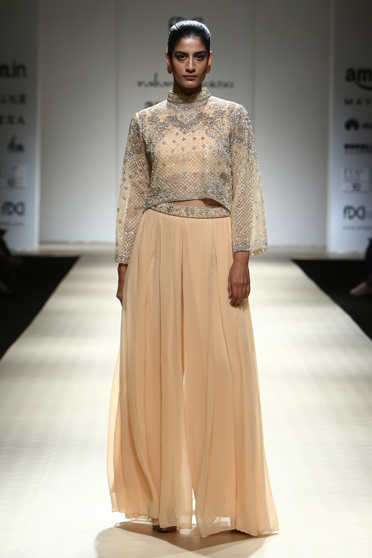 Honey Bop 32 Long Fully Jaali W/ Jewel Embroidered Cape W/ G-60 Top and G-60 Box Pleated Trouser