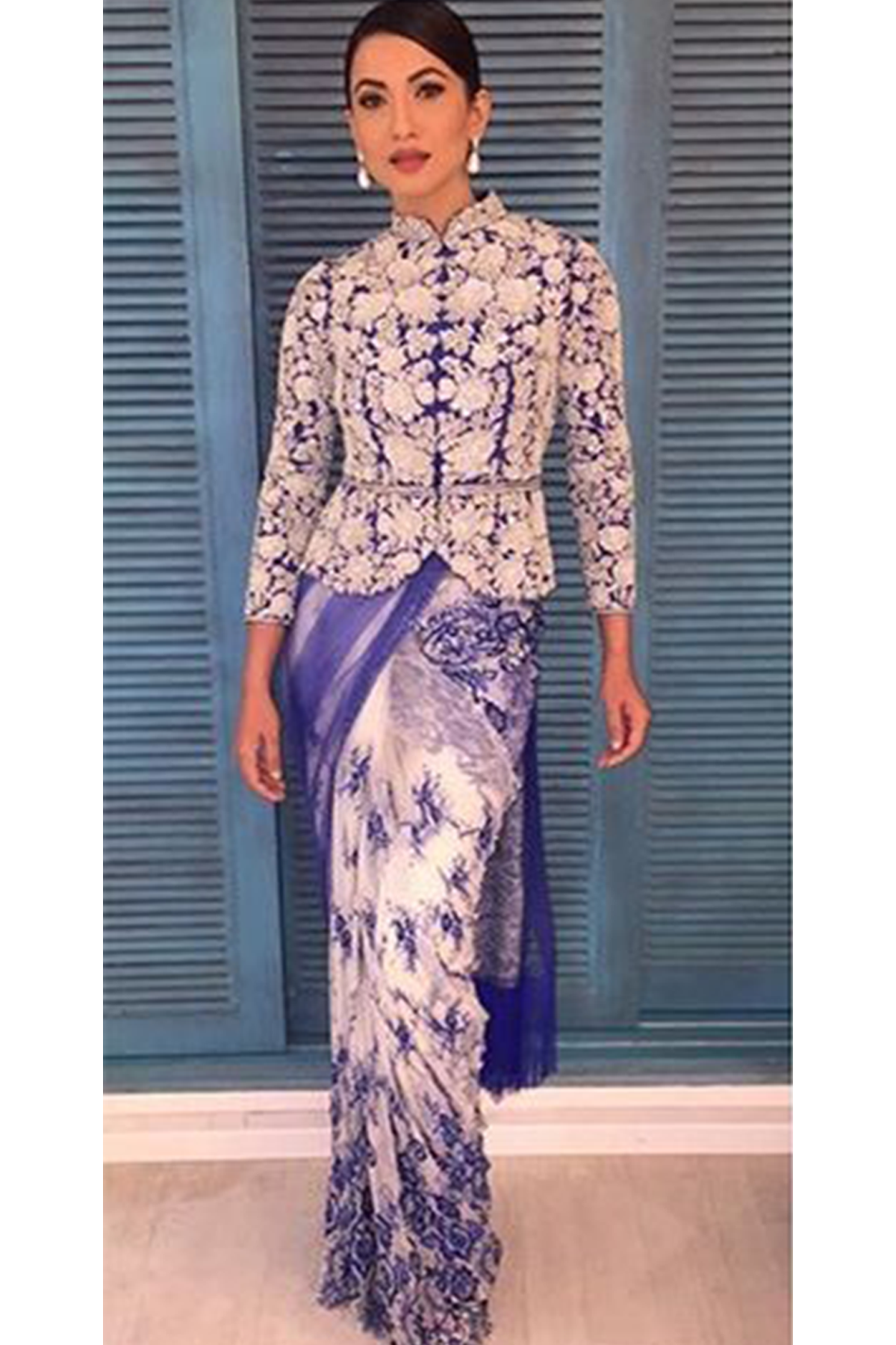 Gauhar Khan In Peplum Sari Set